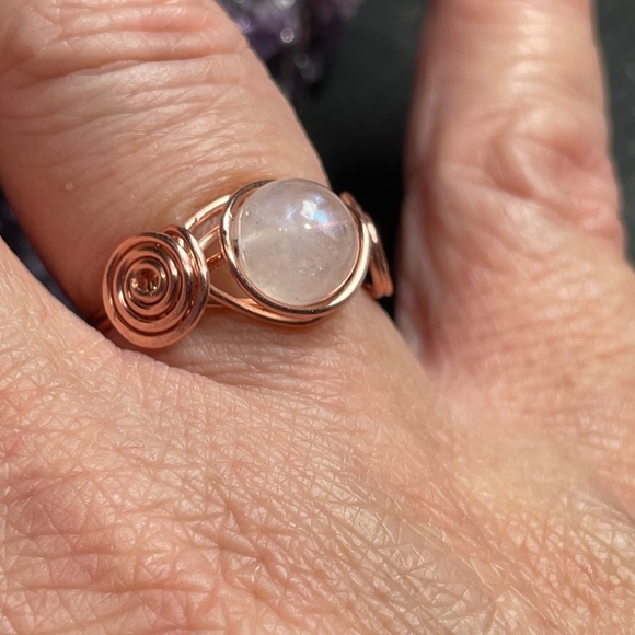 Natural Moonstone Bare Copper Wrapped Ring - Picture 11 of 14